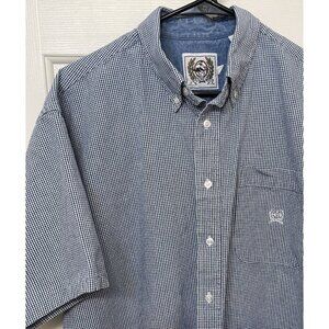 Cinch Shirt Mens Large Blue White Plaid Western Button Down Short Sleeve Cowboy